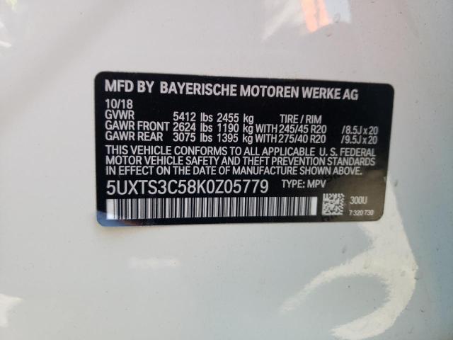 5UXTS3C58K0Z05779 - 2019 BMW X3 XDRIVEM WHITE photo 10