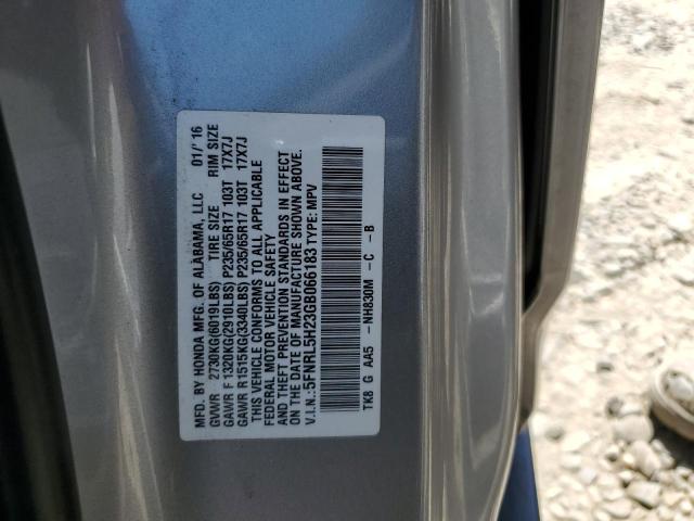 5FNRL5H23GB066183 - 2016 HONDA ODYSSEY LX SILVER photo 10