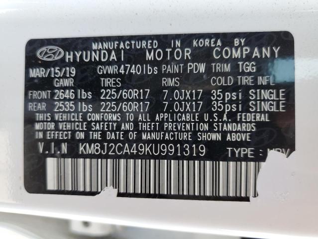 KM8J2CA49KU991319 - 2019 HYUNDAI TUCSON SE WHITE photo 10