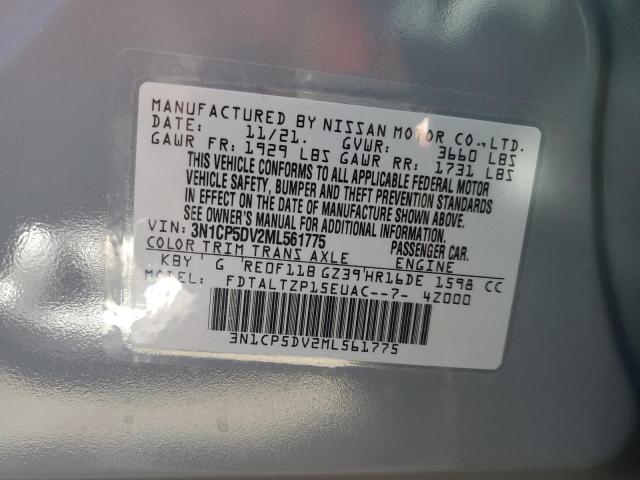 3N1CP5DV2ML561775 - 2021 NISSAN KICKS SR GRAY photo 10