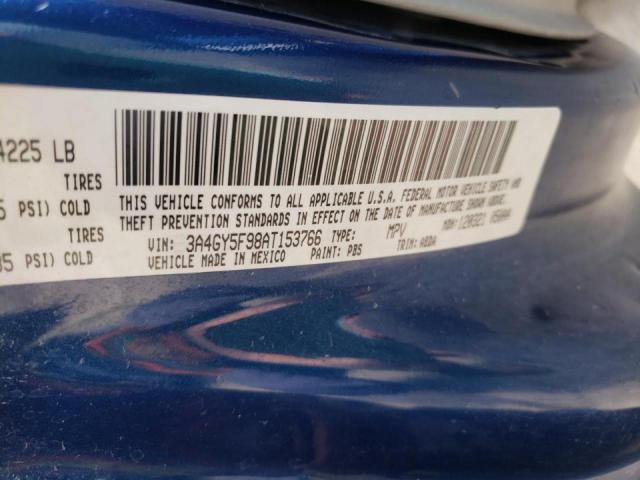 3A4GY5F98AT153766 - 2010 CHRYSLER PT CRUISER BLUE photo 10