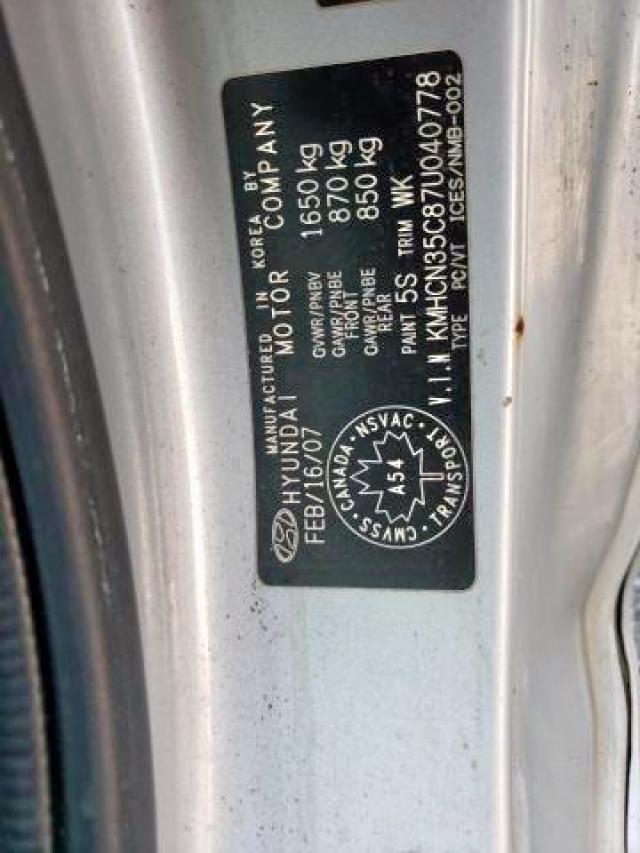 KMHCN35C87U040778 - 2007 HYUNDAI ACCENT BAS SILVER photo 9