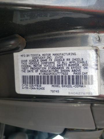 4T1BG22K91U777622 - 2001 TOYOTA CAMRY CE GRAY photo 10