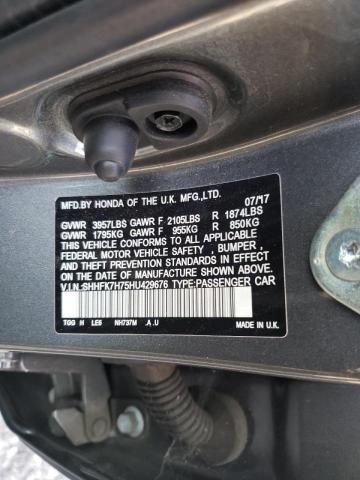 SHHFK7H75HU429676 - 2017 HONDA CIVIC EXL 灰色 照片 10