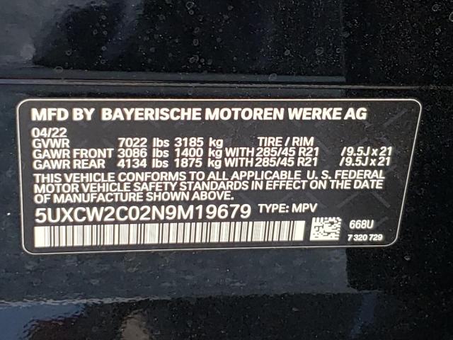 5UXCW2C02N9M19679 - 2022 BMW X7 XDRIVE4 BLACK photo 10