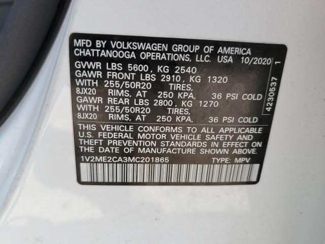 1V2ME2CA3MC201865 - 2021 VOLKSWAGEN ATLAS CROS Белый фото 10
