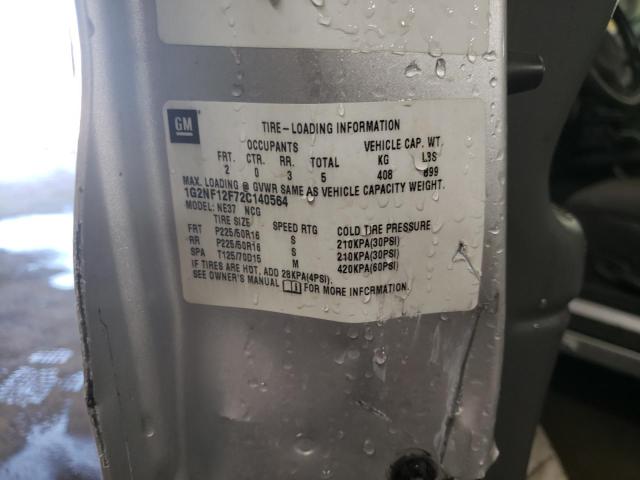 1G2NF12F72C140564 - 2002 PONTIAC GRAND AM S SILVER photo 10