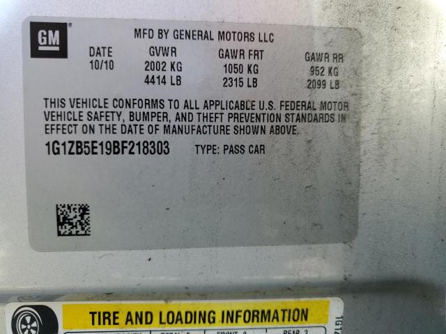 1G1ZB5E19BF218303 - 2011 CHEVROLET MALIBU LS SILVER photo 10