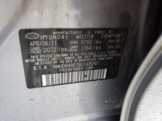 KMHDH4AE1BU148340 - 2011 HYUNDAI ELANTRA LI SILVER photo 10