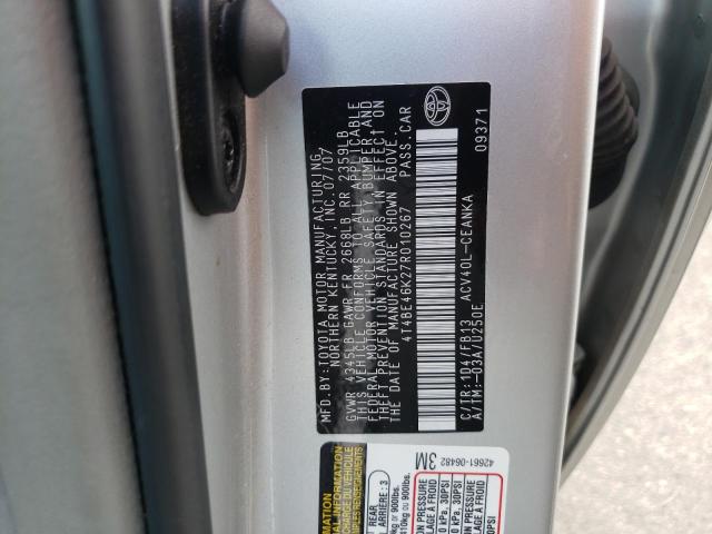 4T4BE46K27R010267 - 2007 TOYOTA CAMRY CE SILVER photo 10
