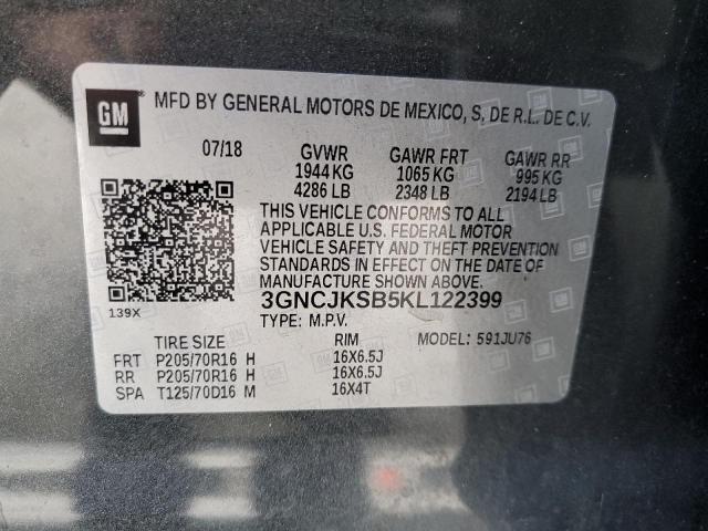 3GNCJKSB5KL122399 - 2019 CHEVROLET TRAX LS GRAY photo 10