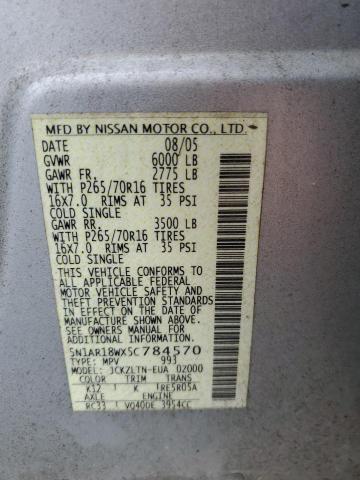 5N1AR18WX5C784570 - 2005 NISSAN PATHFINDER SILVER photo 10