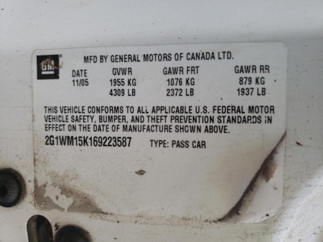 2G1WM15K169223587 - 2006 CHEVROLET MONTE CARL თეთრი ფოტო 10