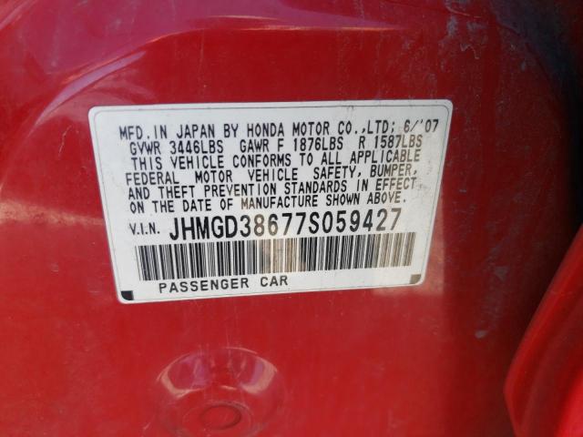 JHMGD38677S059427 - 2007 HONDA FIT S  照片 10