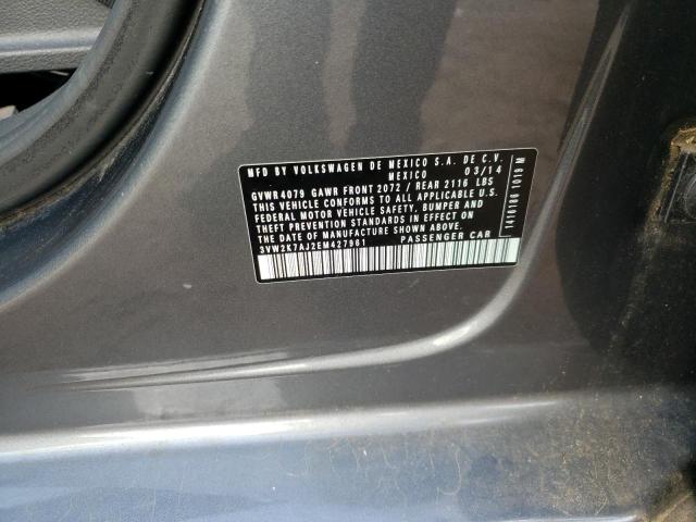 3VW2K7AJ2EM427961 - 2014 VOLKSWAGEN JETTA BASE 灰色 照片 10
