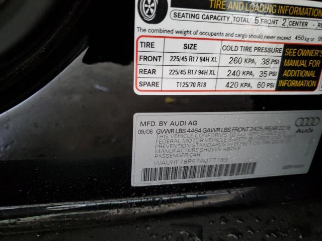 WAUHF78P47A077189 - 2007 AUDI A3 2 BLACK photo 10