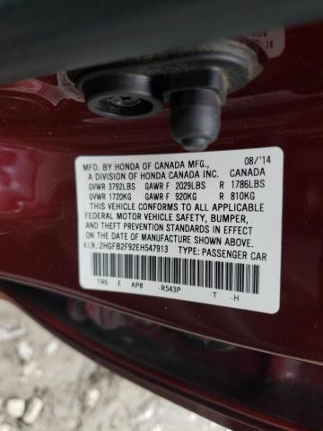 2HGFB2F92EH547913 - 2014 HONDA CIVIC EXL Bordo foto 10