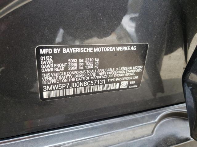 3MW5P7J00N8C57131 - 2022 BMW 330E CHARCOAL photo 10