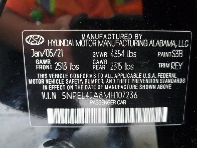 5NPEL4JA8MH107236 - 2021 HYUNDAI SONATA SEL BLACK photo 10