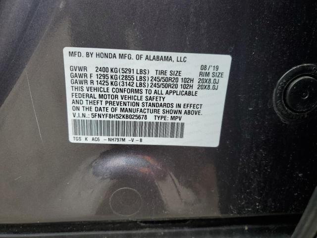 5FNYF8H52KB025678 - 2019 HONDA PASSPORT E 石墨色 照片 10