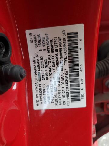 2HGFC2F84KH544527 - 2019 HONDA CIVIC SPOR 红色 照片 10