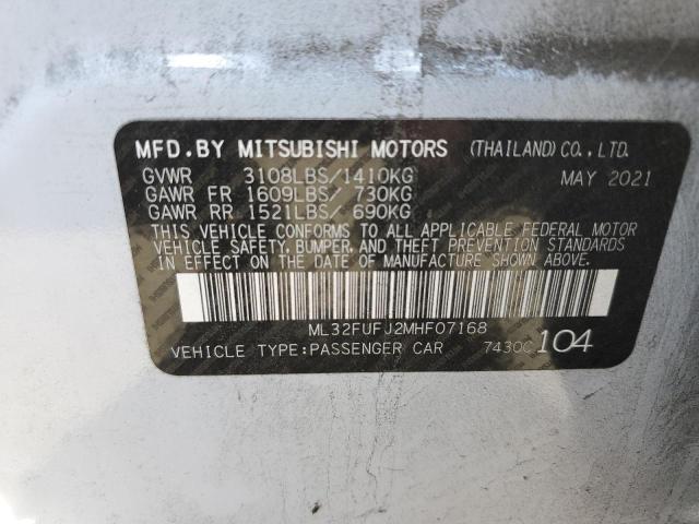 ML32FUFJ2MHF07168 - 2021 MITSUBISHI MIRAGE G4 WHITE photo 10