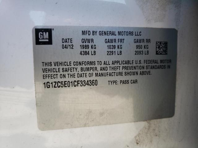 1G1ZC5E01CF334360 - 2012 CHEVROLET MALIBU 1LT თეთრი ფოტო 10