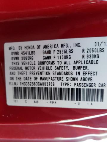 1HGCS2B83CA003769 - 2012 HONDA ACCORD EXL RED photo 10