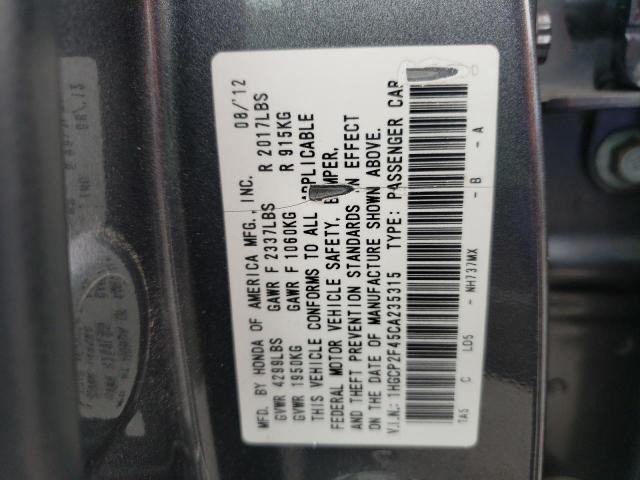 1HGCP2F45CA235315 - 2012 HONDA ACCORD LXP GRAY photo 10