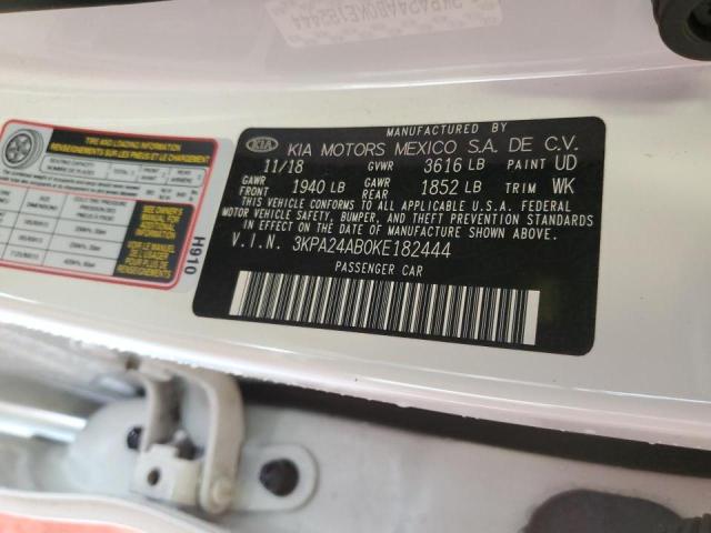 3KPA24AB0KE182444 - 2019 KIA RIO S WHITE photo 10