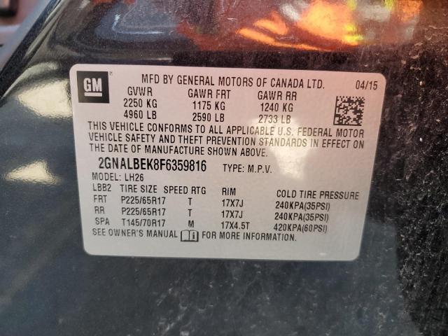 2GNALBEK8F6359816 - 2015 CHEVROLET EQUINOX LT BLACK photo 10