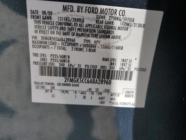2FMGK5CC6ABA28960 - 2010 FORD FLEX BLUE photo 10