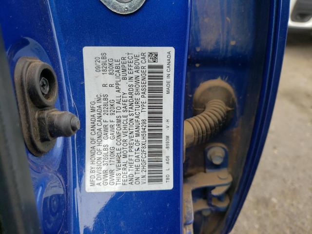 2HGFC2F8XLH594298 - 2020 HONDA CIVIC SPOR BLUE photo 10