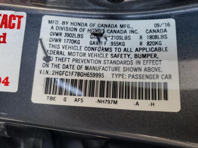 2HGFC1F78GH659995 - 2016 HONDA CIVIC EXL Boz foto 10