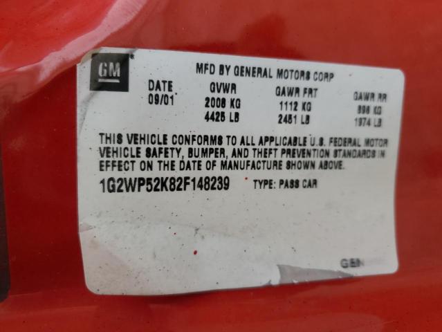 1G2WP52K82F148239 - 2002 PONTIAC GRAND PRIX Қызыл фото 10