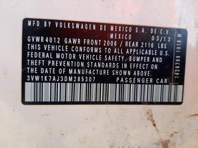 3VW1K7AJ3DM285307 - 2013 VOLKSWAGEN JETTA BASE Սպիտակ լուսանկար 10