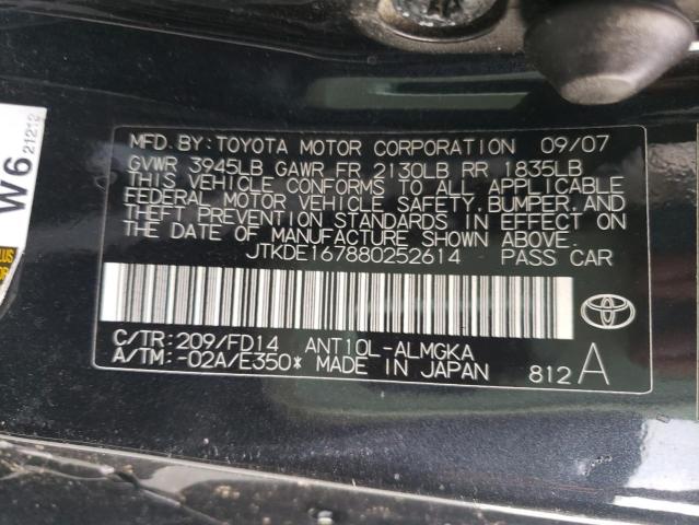 JTKDE167880252614 - 2008 TOYOTA SCION TC შავი ფოტო 10