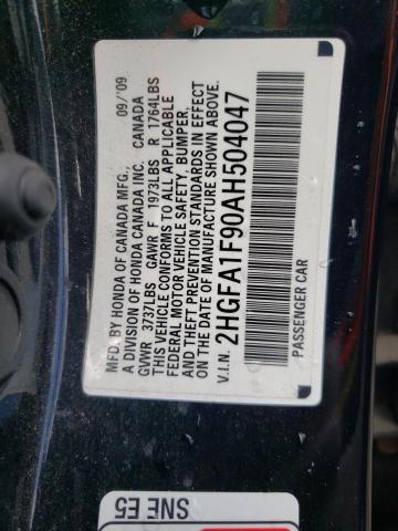 2HGFA1F90AH504047 - 2010 HONDA CIVIC EXL أسود صورة 10