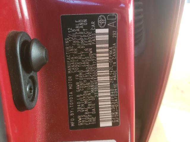 2T1BU4EE0DC017773 - 2013 TOYOTA COROLA RED photo 10