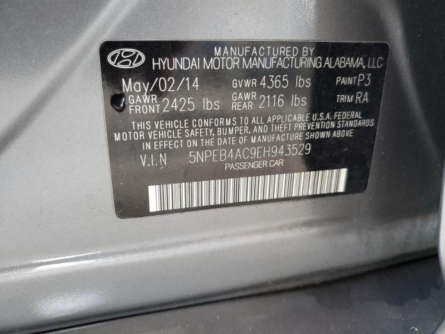 5NPEB4AC9EH943529 - 2014 HYUNDAI SONATA GLS GRAY photo 10