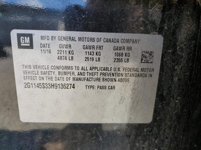 2G1145S33H9136274 - 2017 CHEVROLET IMPALA PRE შავი ფოტო 10