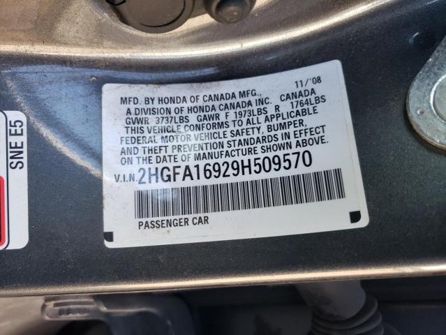 2HGFA16929H509570 - 2009 HONDA CIVIC EXL Boz foto 10
