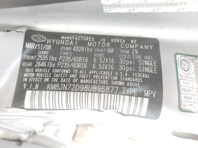 KM8JN72D98U896877 - 2008 HYUNDAI TUCSON SE SILVER photo 10