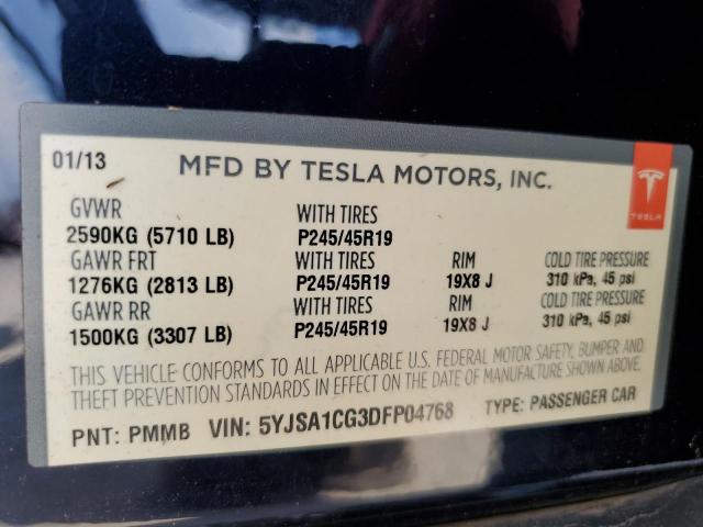 5YJSA1CG3DFP04768 - 2013 TESLA MODEL S BLUE photo 10