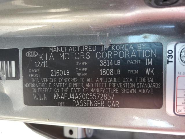 KNAFU4A20C5572857 - 2012 KIA FORTE EX GRAY photo 10