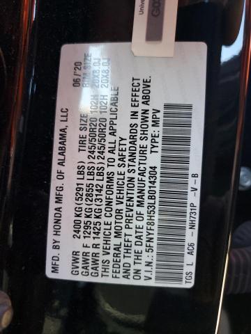 5FNYF8H53LB014304 - 2020 HONDA PASSPORT E 黑色 照片 10