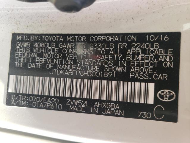 JTDKARFP8H3001891 - 2017 TOYOTA PRIUS PRIM 银色 照片 10