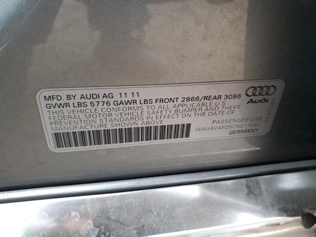 WAUAVAFD5CN017581 - 2012 AUDI A8 QUATTRO GRAY photo 10