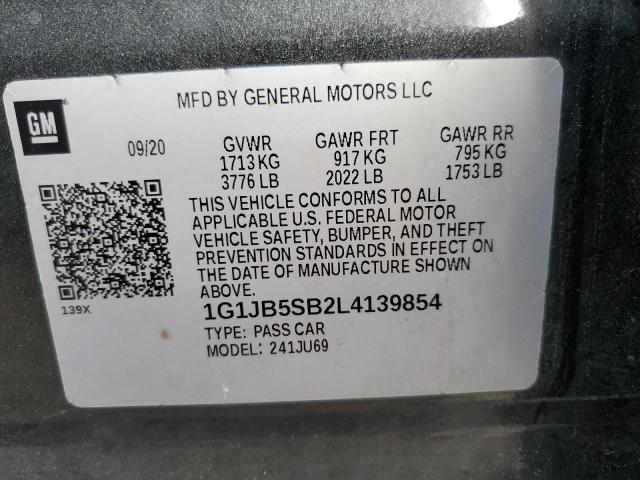 1G1JB5SB2L4139854 - 2020 CHEVROLET SONIC LS CHARCOAL photo 10