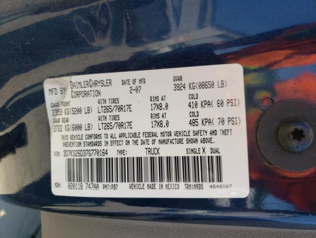 3D7KS26D37G770164 - 2007 DODGE RAM 2500 S Կապույտ լուսանկար 10